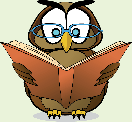 Owl with glasses reading book