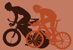 Two men riding bicycles