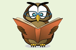 Owl with glasses reading book